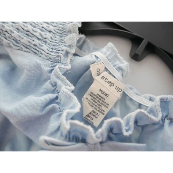 Girls' Lilac & Medium Blue Floral Denim Smocked Puff-Sleeve Maxi Dress 5/6 #1786 - Picture 5 of 6